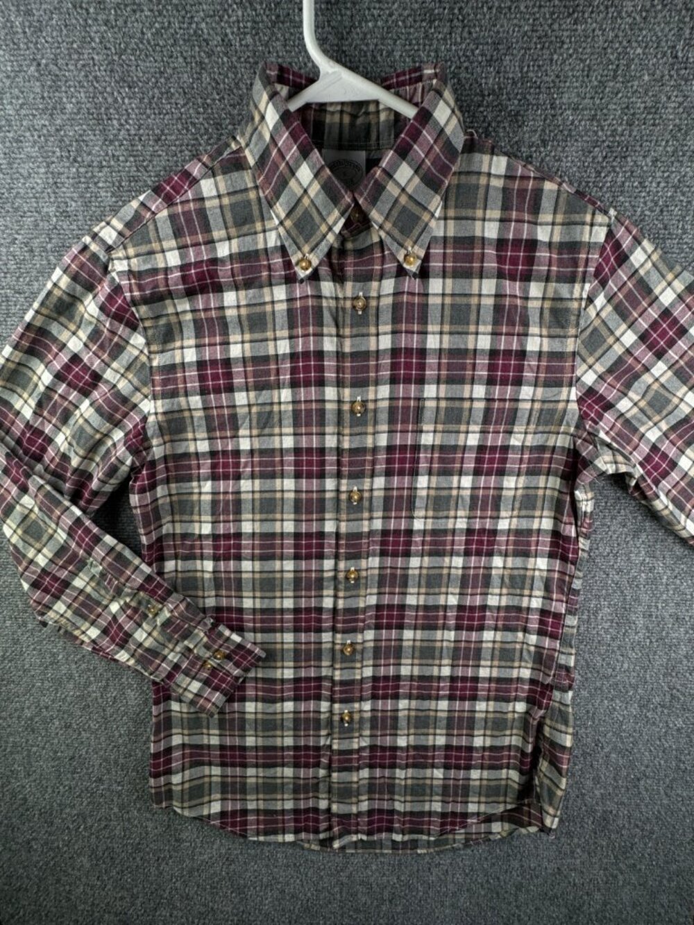 Brooks Brothers Flannel Plaid Red Beige Button Up Shirt Long Sleeve Men Small